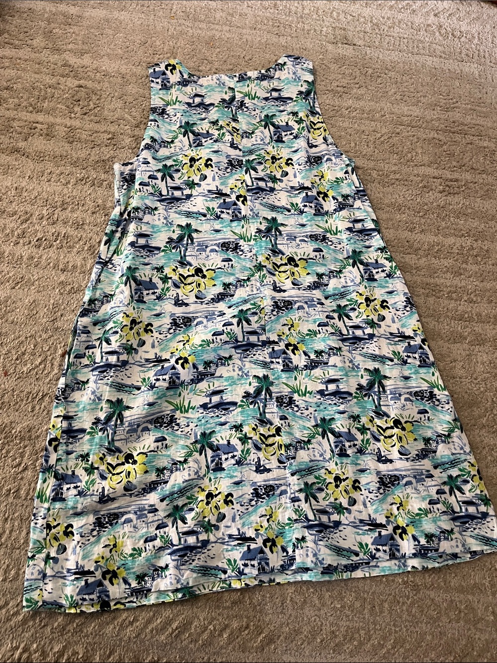 J Jill Linen Sleeveless Scenic Beach Villa Palm Tree Shift Tank Dress Large - Picture 9 of 9